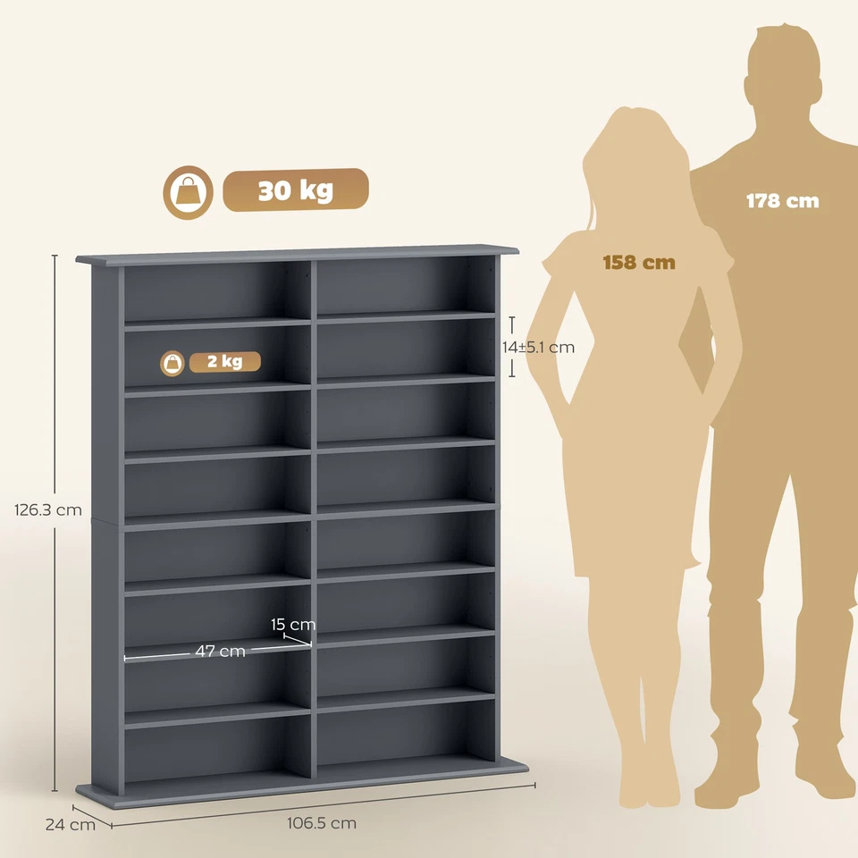 HOMCOM CD Storage Unit DVD Tower Blu-ray Storage Shelf for Office, Grey - Image 3 of 4