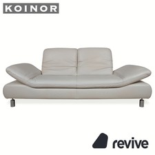 Koinor Rivoli Leather Two-Seater Cream Gray Greige Manual Function Sofa Couch