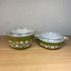 Vintage Pyrex Spring Blossom Casserole Set 471 473  Crazy Daisy W/Lids