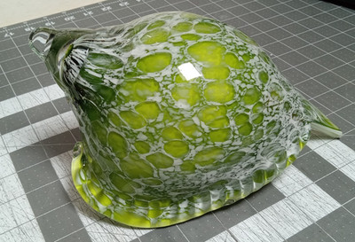 Murano Style Art Glass Centerpiece Green Turtleback Large Conch Shell 10 Inches