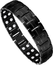 Magnetic Bracelet For Men Titanium Steel Double Row Magnets Adjustable Black...