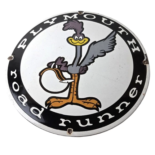 Vintage Mopar Plymouth Sign - Porcelain Road Runner Auto Shop Gas Pump Sign