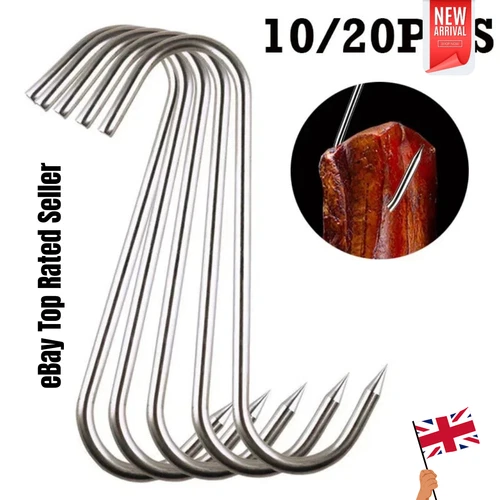 10/20PCS Stainless Steel Meat Hook Heavy Duty Butcher BBQ Smoker Hanging Kitchen - Picture 1 of 12