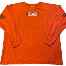 Vintage Adidas Orange Long Sleeve T Shirt Size Large Made In USA Stains Holes