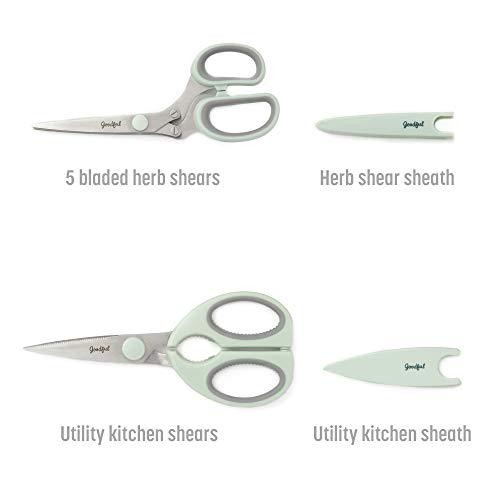 Goodful Juego de tijera de cocina utilitaria y cizalla de hierbas de 5 hojas, acero inoxidable premium con - Imagen 4 de 12