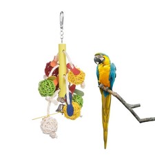 Colorful Wooden Parrot Swing With Chewable Balls