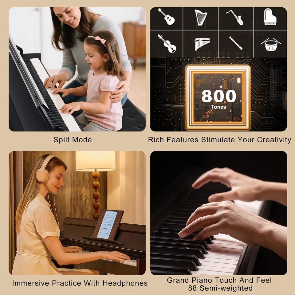 ♬Mustar Upright Digital Piano 88 Semi Weighted Keys Electronic Keyboard 3 Pedals - Image 4 of 4