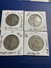 LOT OF 4 - 90% Silver Walking Liberty Half Dollars Circulated  Readable Dates