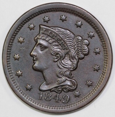 1849 1c N-2 Braided Hair Large Cent *EX; 2014 EAC Sale* 