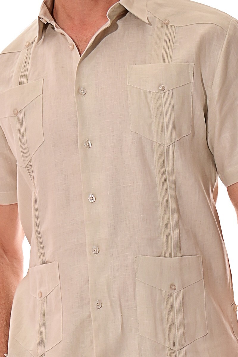 Bohio Men Soft 100% Linen Guayabera Shirt -Natural Traditional (4