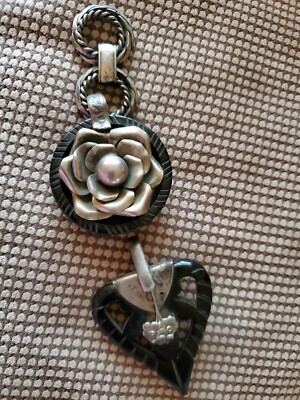 Antique Vntg Bakelite Belt Buckle Black Silver Metal Reuse Jewelry Parts 