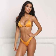 moda mare costume due pezzi mini bikini triangolo giallo slip 6213