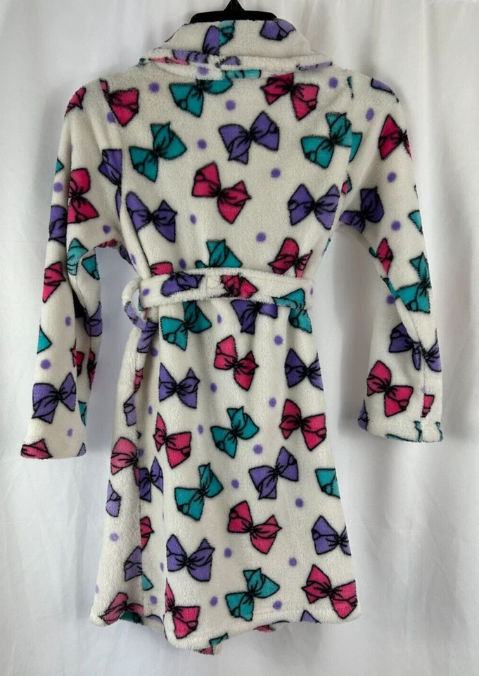 Girl's Nickelodeon JoJo Sewa White Plush Robe w/Pink/Teal/Lilac Bows, Size S - Image 3 of 4