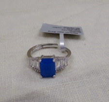 Women's Adjustable Silver Ring Signed 925 W Natural Blue Agate Stone