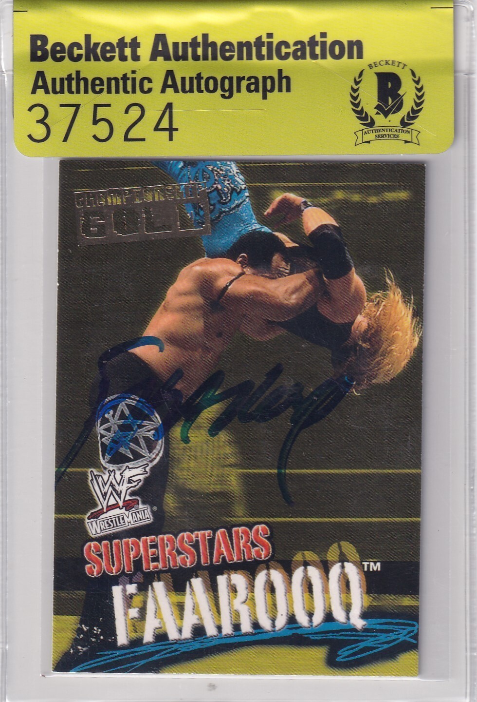 Faarooq aka Ron Simmons Signed 2001 Fleer WWF Wrestlemania Gold Card #47 BAS COA