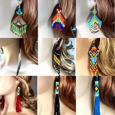 Native Style Handmade Long beaded Drop/Dangle chandelier big Hook Earrings