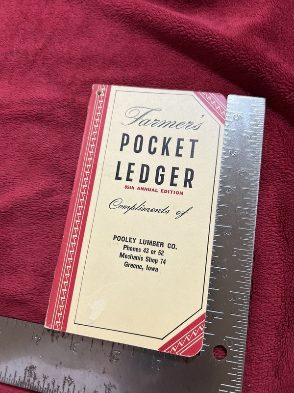 Vintage NOS 1951 John Deere Farmer’s Pocket Ledger, Pooley Lumber in Greene, IA.