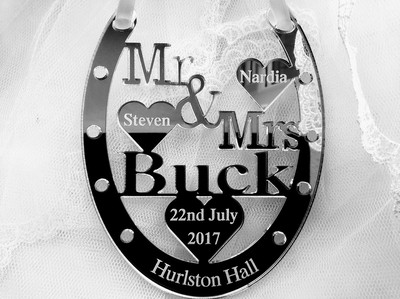Personalisiertes Glückshochzeit Andenken Braut Mr & Mrs Viel Glück Hufeisen Geschenk  