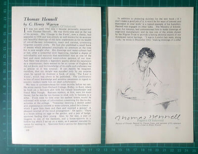 Thomas Hennell Künstler Schriftsteller - 50er Jahre KLEINER Artikel / Druck