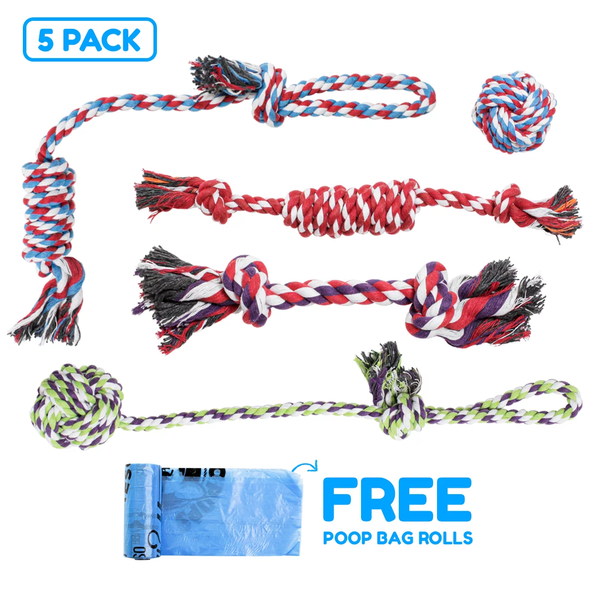 Pacific Pups Product Rope Dog Toys - 5 Pack - Dog Rope Toys for Small Dogs and M