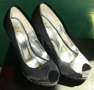 WOMENS DEB BLACK PINK OPEN TOE HIGH HEELS DIAMOND STUD LEXI-04 6 PERFECT IN BOX