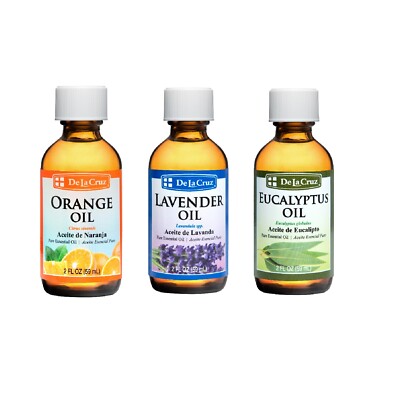 De La Cruz Pure Lavender & Orange & Eucalyptus Essential. Oils / THREE - 2 OZ. 