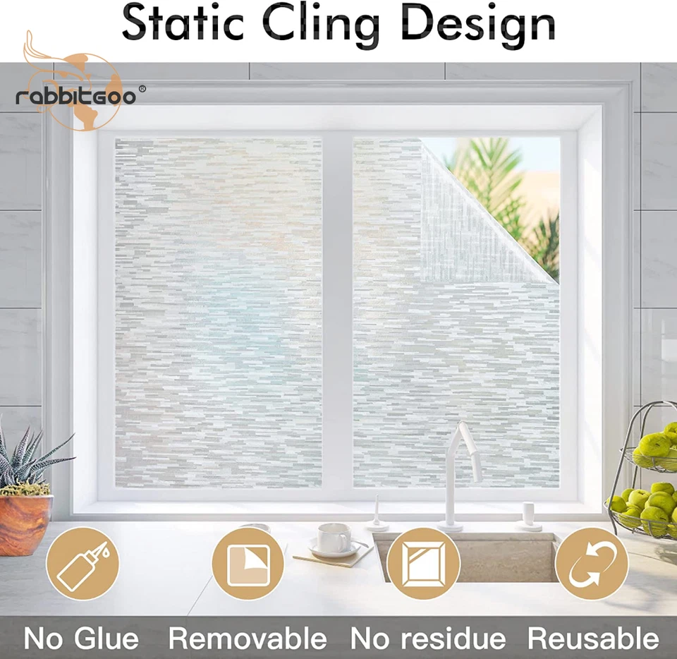 Película de privacidad para ventana Rabbitgoo ventana mate esmerilada para el hogar (17,5" x 78,7") Foto 4 de 4