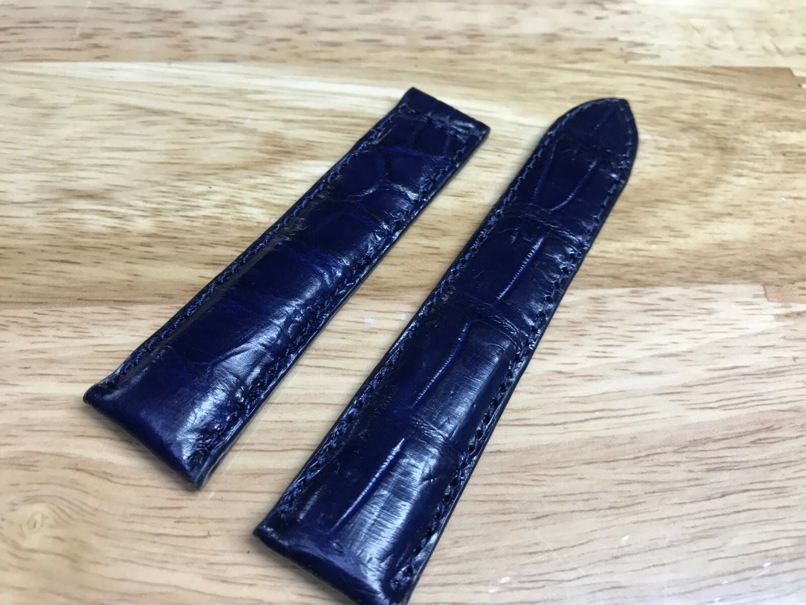 22mm/18mm Blue Alligator Crocodile Embossed Leather Watch Strap Band