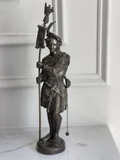 Vtg Spelter guard statue sculpture bronze halberd gonfalon sword dagger 15"x5"