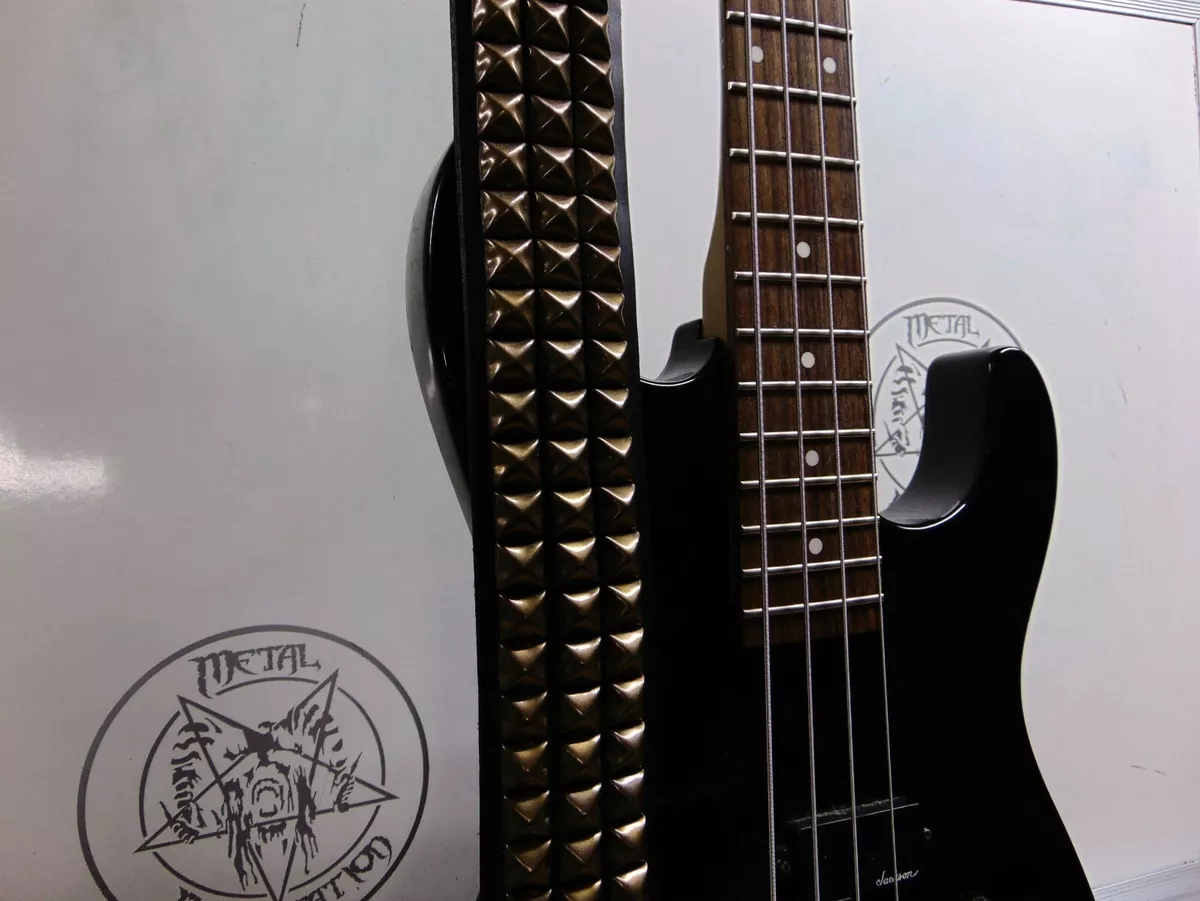 BLACK LEATHER STUDDED GUITAR STRAP MDLS0363 JESSE PINTADO