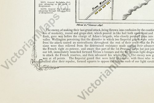 Field of Waterloo towards sunset antique battle plan map Cotton art print poster - Picture 5 of 6