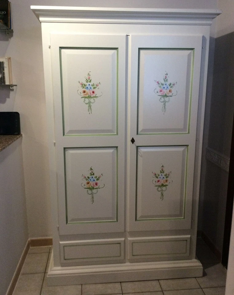 Mueble blanco Shabby Chic con puertas batientes, 2 puertas, 2 cajones, dormitorio Foto 2 de 4