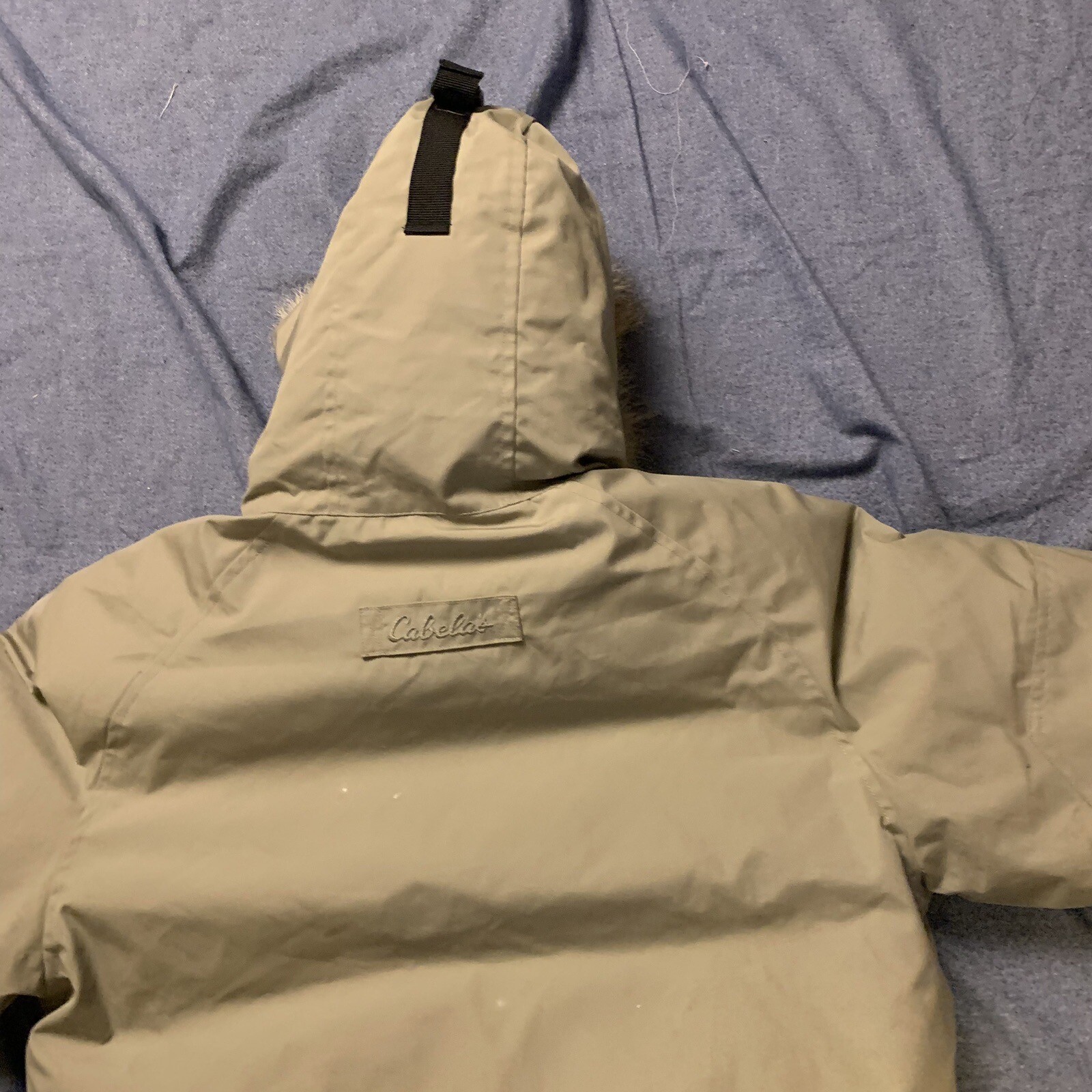 Mens Vintage Cabelas Premier Northern Goose Down Jacket Fur Hood Beige M