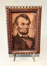 Vintage Antique Heavy Brass Bronze Framed Under Glass President Lincoln Print