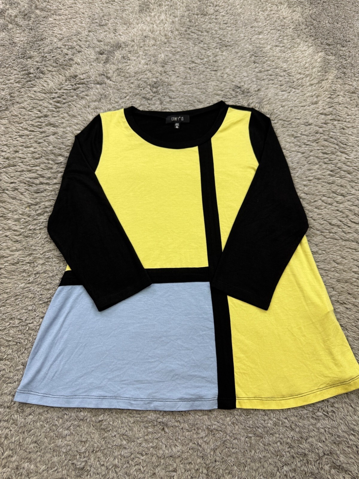Comfy USA Top Women XS Colorblock 3/4 Sleeve Stretch Boho Lagenlook Tunic