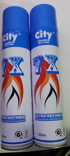 City Can Gas Refill Butane Fuel & Nozzle adapter Refined 300ml 10.14Oz Pack Of 2