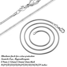 Round Snake Chain Necklace/925 Sterling Silver/16"-38"inch/0.9mm/1.2mm/1.6mm/2mm