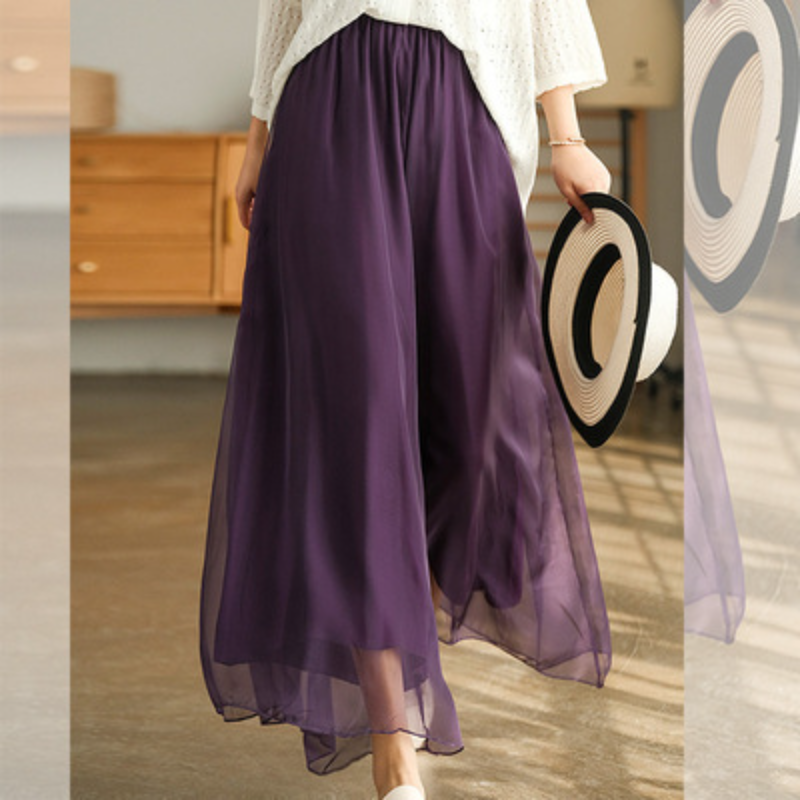 Overlay Culottes Skirt 2019 Women Chiffon Pleated Wide-Leg