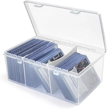 Plastic Storage Box with Dividers - Toploader Case for Sports Cards Fits 3" x 4"