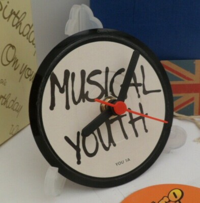 MUSICAL YOUTH CLOCK Side Table Desk Top Upcycled Vinyl Record Hit Single Size 4''