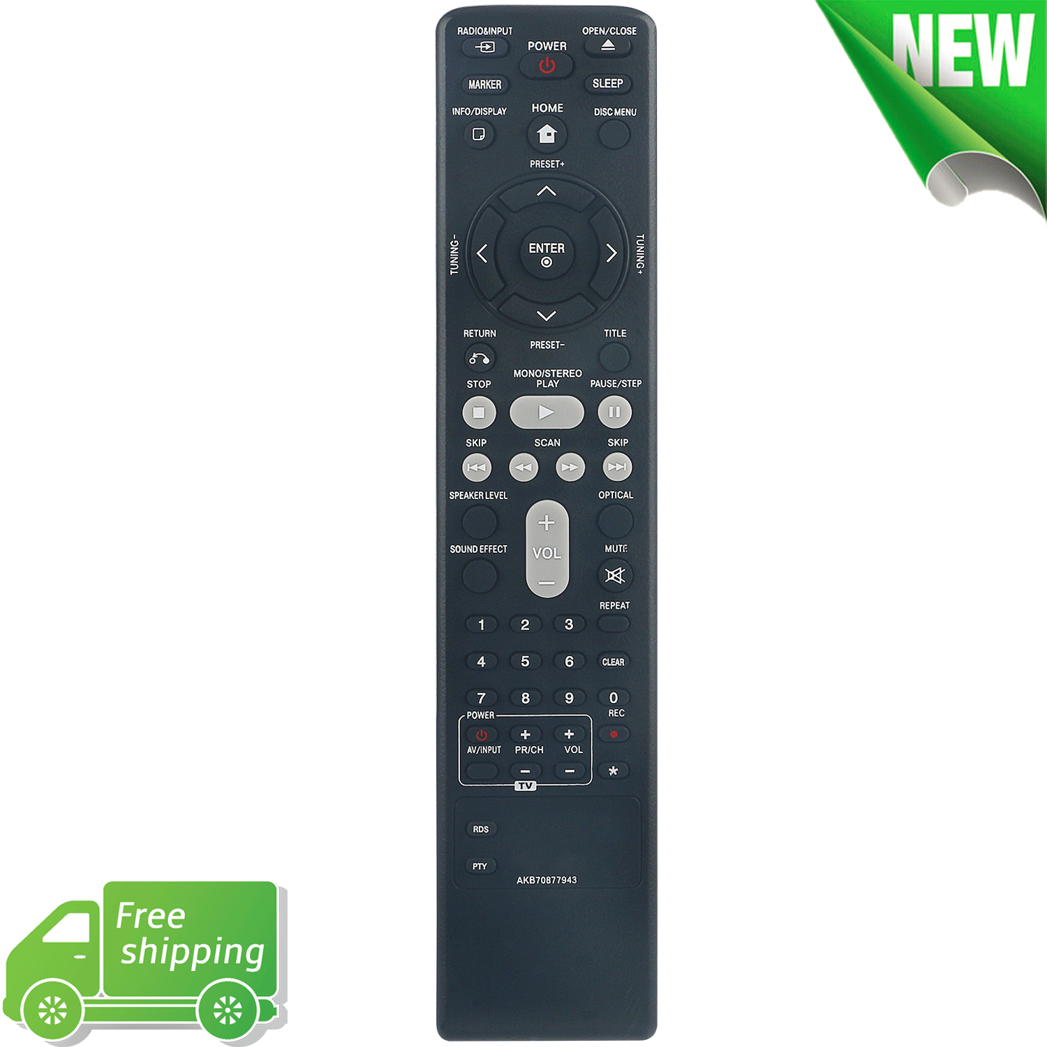 AKB70877943 Replace Remote Control for LG DVD Micro HiFi System FB166