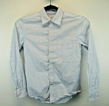 Club Room Button Up Shirt Men's Small Slim Fit White w/ Blue Pin Stripe Pattern