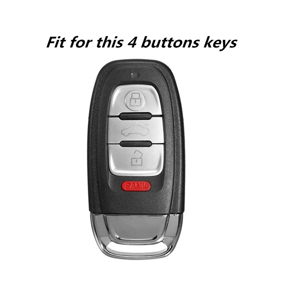 2Pc 4 Buttons Silicone Smart Key Fob Cover & Keychain for Audi A4 A3 A5 A6 Q5 TT Foto 2 de 4