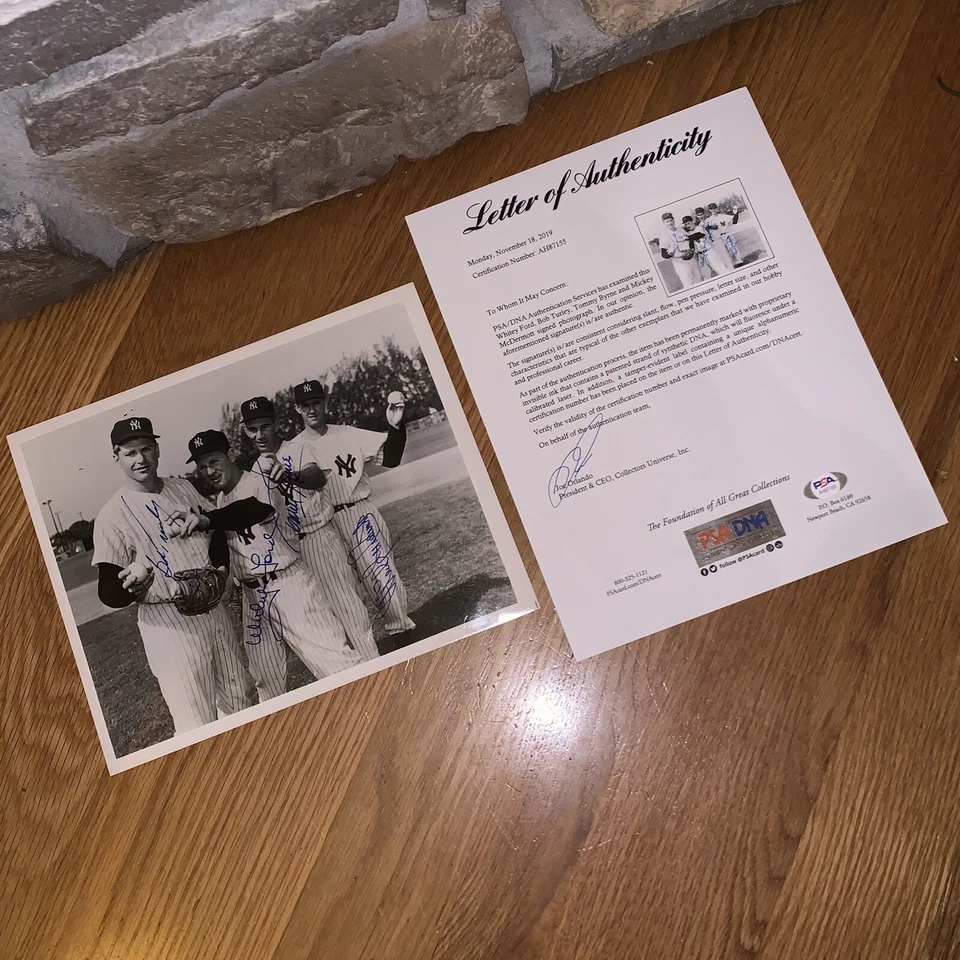 Foto Autografiada MLB Firmada 4 Yankees: Tommy Byrne Mickey McDermott Bob Turley Foto 4 de 4