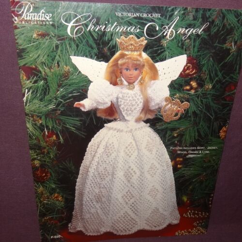 Bożonarodzeniowy anioł wiktoriański szydełkowa lalka wzór 11" 1994 koraliki moda biały  - Zdjęcie 1 z 12