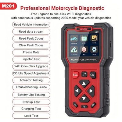 Topdiag M201 Motorcycle OBD2 Scanner Full System Diagnostic Tool Battery Tester