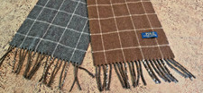 Polo Ralph Lauren Brown/Gray Windowpane Plaid Fringed Scarf Made in Italy