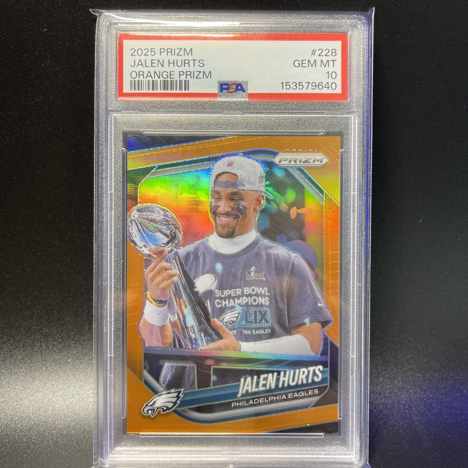 2025 Panini Prizm - Jalen Hurts #228 Orange Prizm /249 PSA 