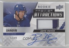 2019 Upper Deck Premier Attractions 53/99 Rasmus Sandin #PA-RS Patch Auto 0s8s