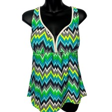 ZeroXposur Swimwear Women's 18 Halter Tankini Top Neon Chevron Built in Padding